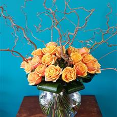 24 Orange Rose &amp; Willow Vase